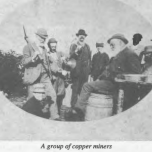 A group of unidentified miners although that mustache makes me want to say John Strewart. I almost wonder if this is a picture of the management trying to pose as labourers.